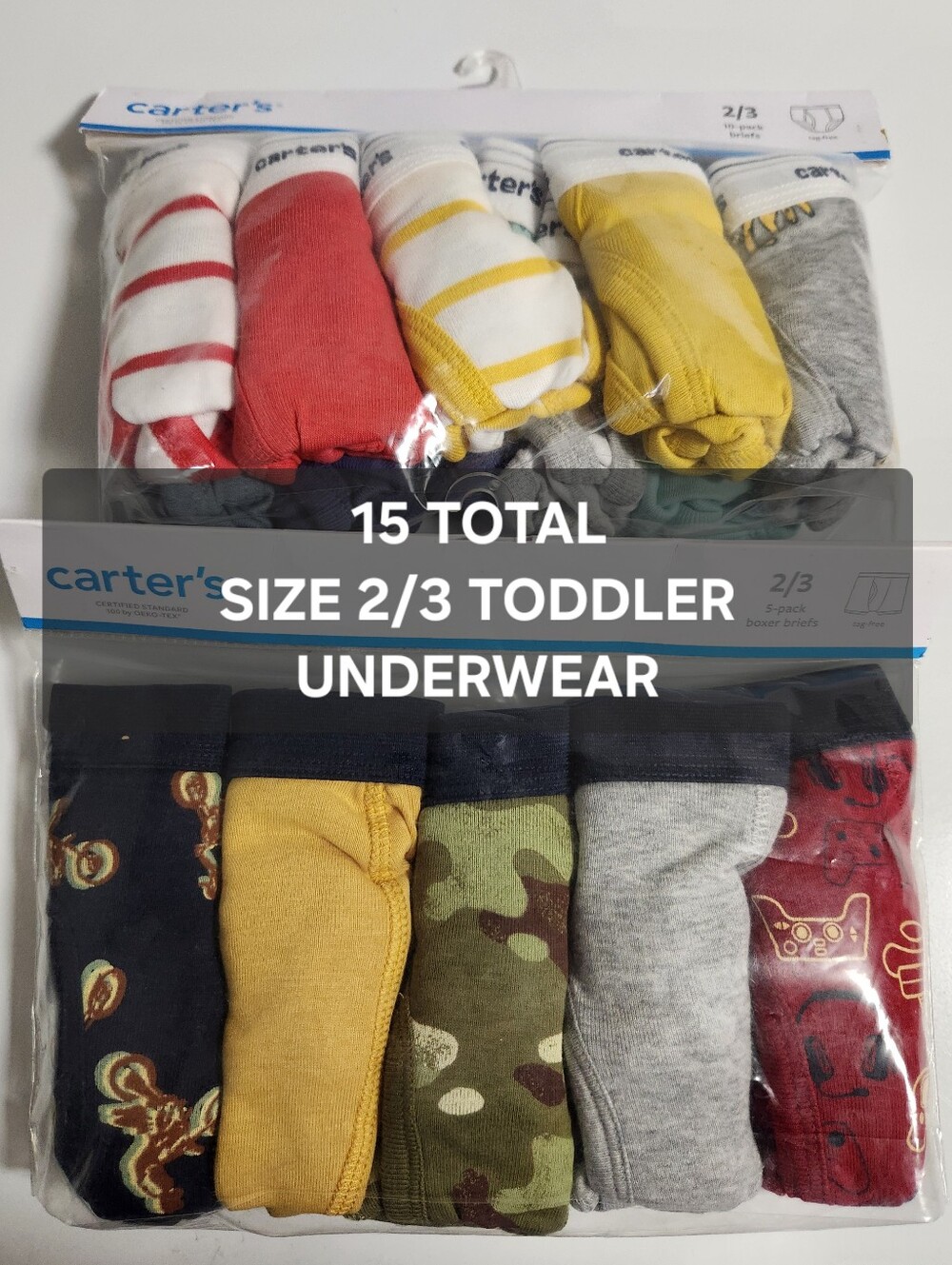 Boys 2/3 2T 3T Boxer Briefs Underwear 15 Pairs Carter's